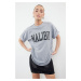 Trendyol Gray Melange 100% Cotton City Slogan Printed Oversize/Casual Fit Knitted T-Shirt