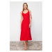 Trendyol Red Straight Cut Slit Strappy Maxi Woven Dress