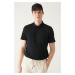Avva Men's Black 100% Cotton Standard Fit Normal Cut 3 Buttons Anti-roll Polo T-shirt