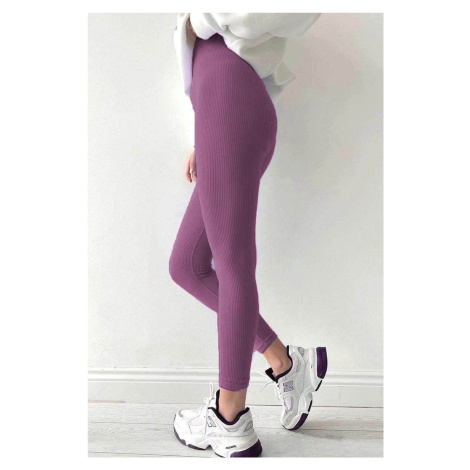 Madmext Purple High Waist Women's Ribbed Leggings