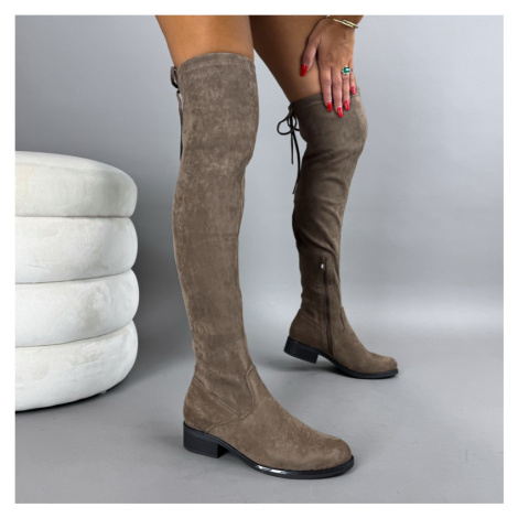 Hnedé semišové vysoké čižmy iMóda