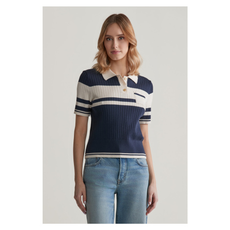 SVETER GANT COLOR BLOCKED POLO KNIT EVENING BLUE