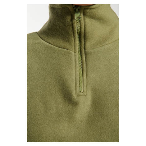 Trendyol Khaki Parachute Detail Polo Collar Zippered Stopper Fleece Crop Knitted Sweatshirt