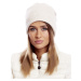 Beige cap with wide ribbing and fur pompom