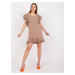 Dark beige dress with frill and V-neck