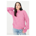 Trendyol ružový sveter so základnou pleteninou s mäkkou textúrou