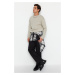 Trendyol Stone Oversize/Wide Cut Half Turtleneck Letter Embroidered Sweatshirt