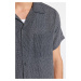 Trendyol Navy Blue Relax Fit Linen Textured Summer Shirt
