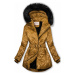 Karamelová lesklá zimná bunda s opaskom