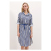 Bigdart 5629 Striped Belted Dress - Blue