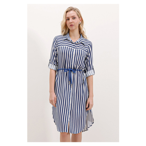 Bigdart 5629 Striped Belted Dress - Blue