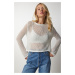 Happiness İstanbul Women's Cream Glittery Openwork Transparent Knitwear Blouse