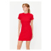 Trendyol Red Body Fitted Short Sleeve Crew Neck Mini Ribbed Stretchy Knitted Pencil Dress