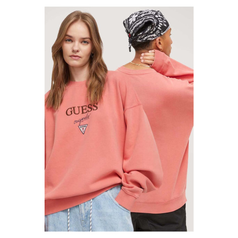 Mikina Guess Originals pánska, oranžová farba, s nášivkou