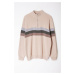 Trendyol Beige Regular Cotton Half Turtleneck Color Block Knitwear Sweater