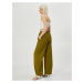 Koton Wide Leg Trousers with Lace Waist Viscose Blend Textured