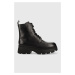 Kožené workery Calvin Klein Jeans Chunky Combat Laceup Boot dámske, čierna farba, na plochom pod