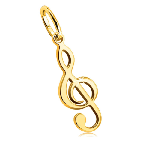 Zlatý 9K prívesok - hudobný motív, husľový kľúč, hladký a lesklý povrch