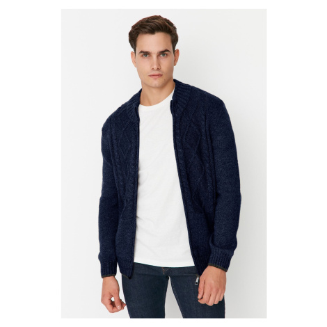 Trendyol Navy Blue FL Men's Regular Half Turtleneck Baklava Knitwear Cardigan