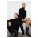 Trendyol Black Wool Couple Wide Pattern Turtleneck Knitwear Sweater