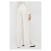 Nohavice Calvin Klein dámske, béžová farba, rovné, vysoký pás