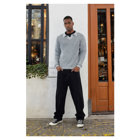 Trendyol Gray Casual Regular Polo Neck Textured Knitwear Sweater