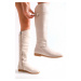 Shoeberry Women's Meroni Beige Skin-Cut Boots with Beige Skin.