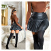 Sexy faux leather pleated mini skirt black