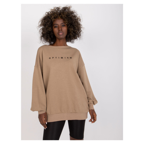 Dark beige women's sweatshirt without hood made of cotton Miley