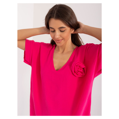 Fuchsia casual oversize blouse with flower