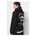 Trendyol Black Oversize/Wide-Fit Hooded Fluffy Printed Fleece Cotton Inside Sweatshirt