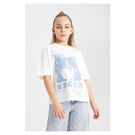 DEFACTO Girl Oversize Fit Crew Neck Printed Short Sleeve T-Shirt