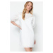 Trendyol Ecru Mini bavlnené šaty s rovným strihom tkané podšívkou s vysokým výstrihom
