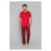 Men's pajamas Narwik, short sleeve, long legs - red/print