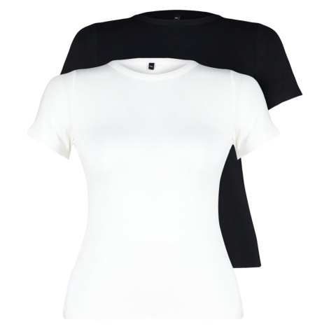Trendyol Curve Black-Ecru 2 Pack Viscous Flexible Knitted Blouse
