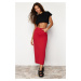 Trendyol Red Slit Maxi Denim Skirt