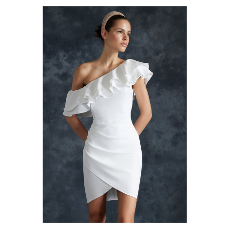 Trendyol Bridal White Flounce Detailed Lined Wedding Evening Dress