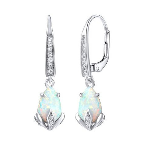 Silvego Strieborné náušnice CLARISSA s bielym opálom JJJE1267W