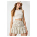 Koton Floral Skirt Mini Viscose with Elastic Frill Waist