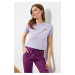 Trendyol Lilac Embroidered Crop Knitted T-Shirt