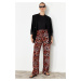 Trendyol Brown Elastic Waist Wide Leg/Wide Leg Leopard Print Woven Pants