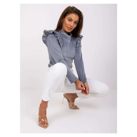 Grey velour blouse Eugenie with ruffles