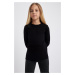 DEFACTO Girl Black Crew Neck School Sweater