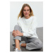 Trendyol Ecru Slogan Embroidered Oversize/Wide Pattern Thick Inside Polar Fleece Knitted Sweatsh