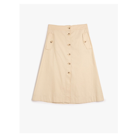 Koton Flared Midi Skirt Button Detailed Linen Blended