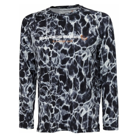 Savage Gear Tričko Night UV Long Sleeve T-Shirt Black Waterprint