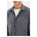 Trendyol Gray Men's Oversize Shirt Collar Single Pocket Long Sleeve Suede Shirt