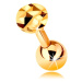 Zlatý 14K piercing do ucha - lesklá rovná činka s guličkou a brúseným kolieskom, 5 mm