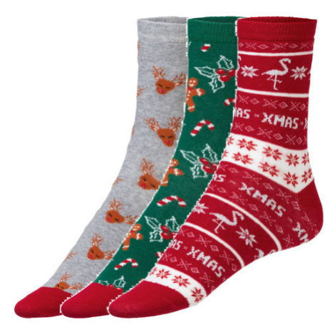 esmara® Dámske vianočné ponožky, 3 páry (zelená/červená/sivá)