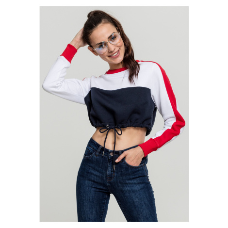 Ladies Cropped 3-Tone Stripe Crew Nautical/White/Fiery Red Urban Classics